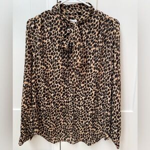 J. Crew tie neck button down blouse animal print leopard small classic